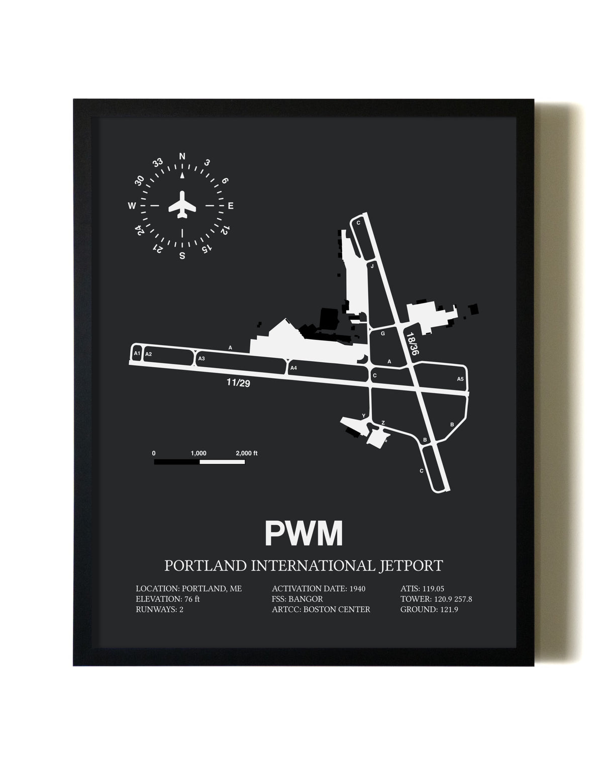 Unframed Portland International Jetport map print poster