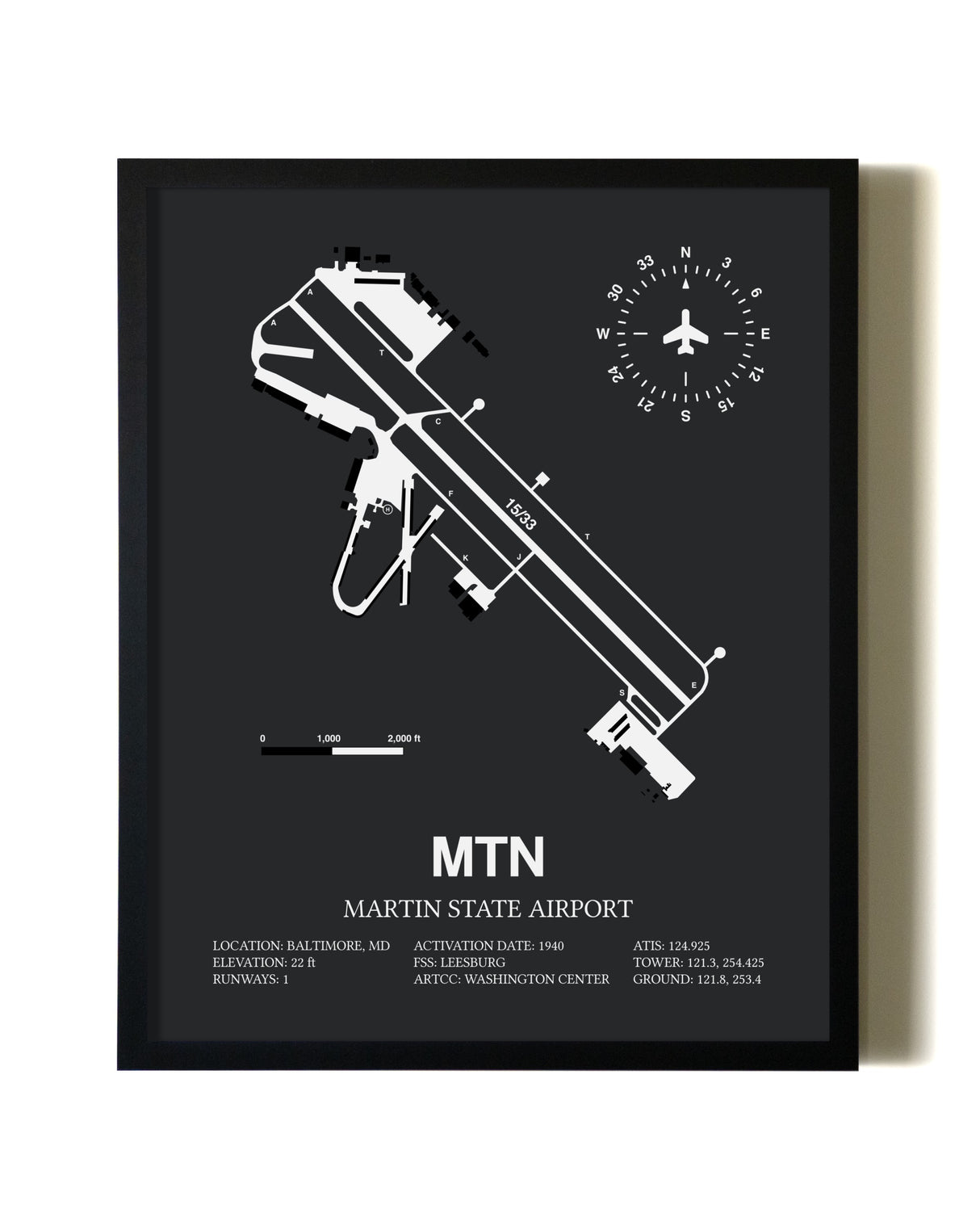 Unframed Martin State Airport map print poster