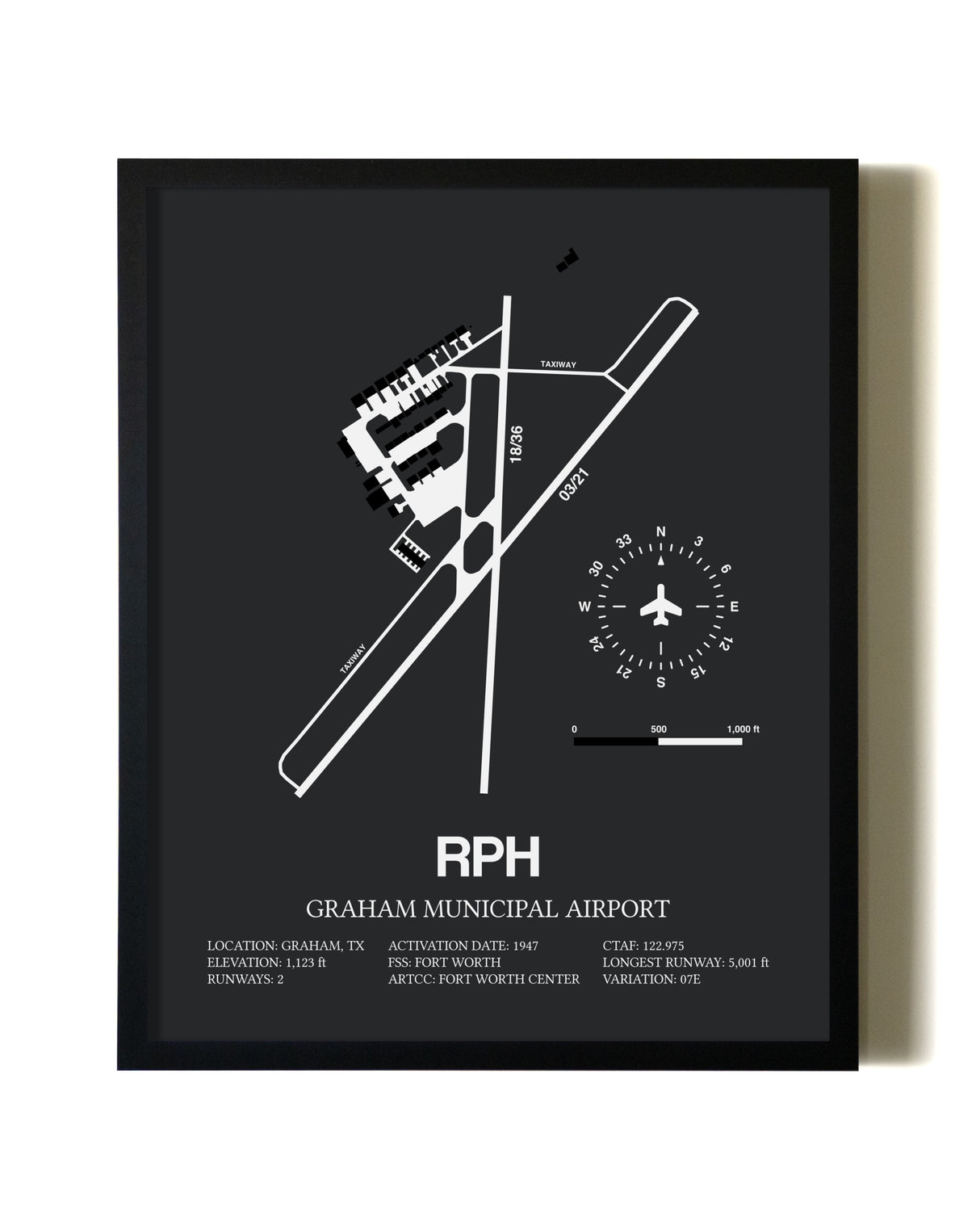 Unframed Graham Municipal Airport map print poster