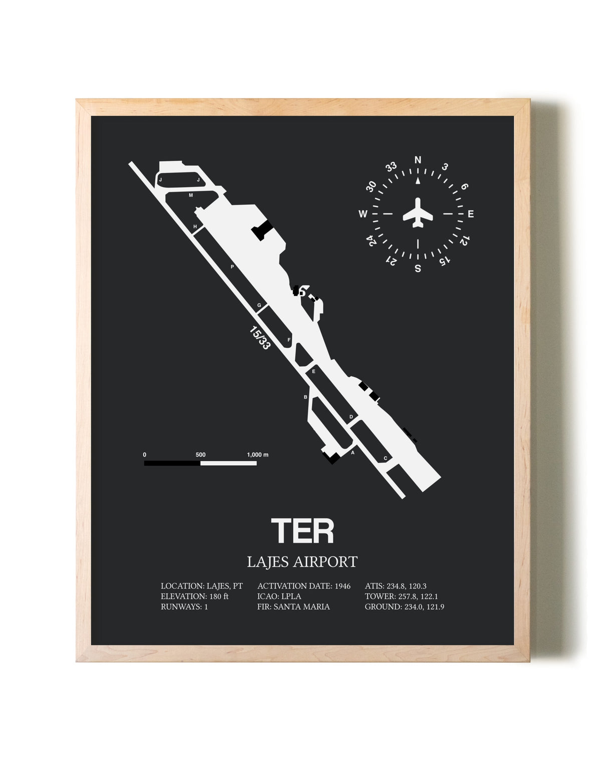 Lajes Airport framed wall art in white frame