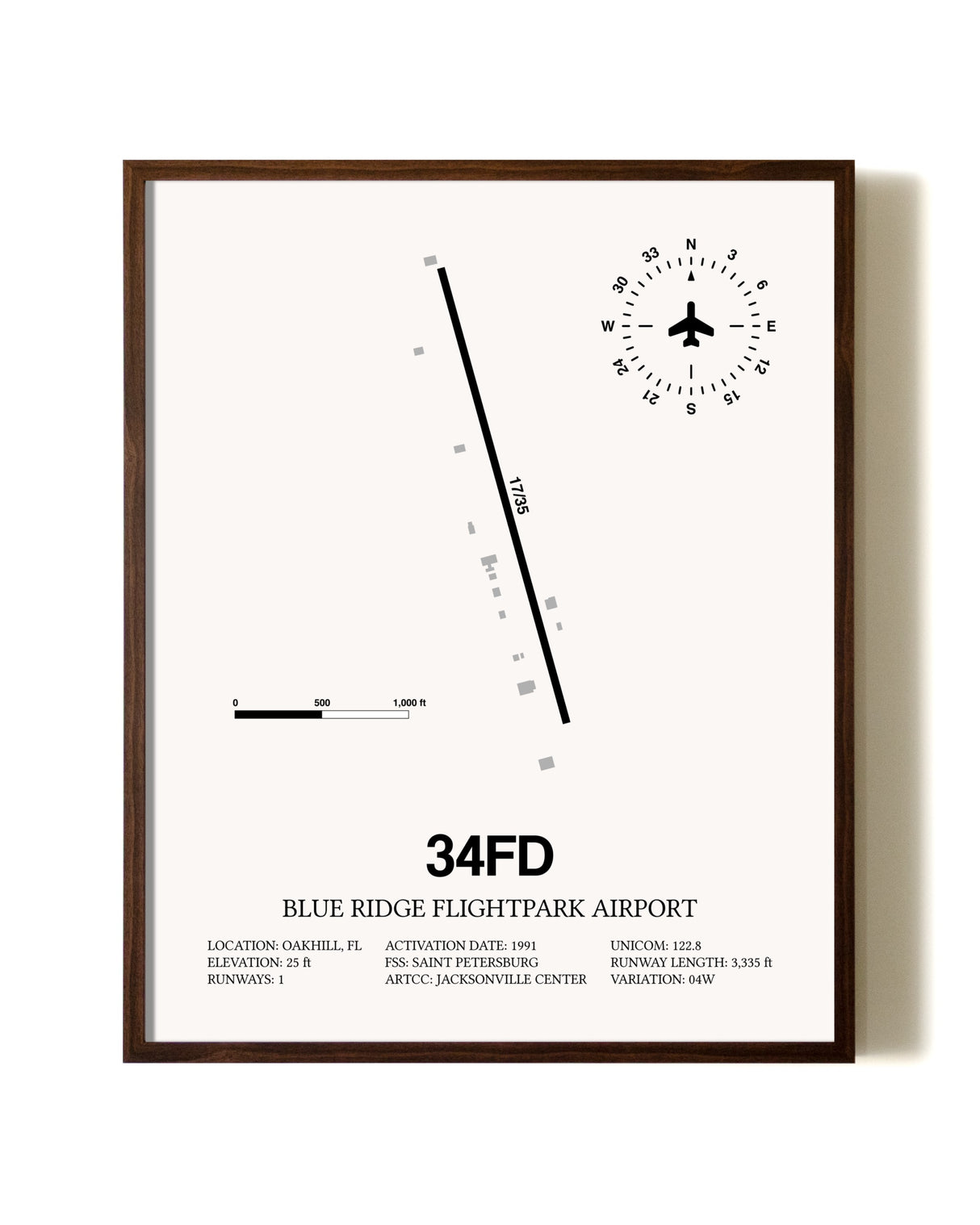 Blue Ridge Flightpark Airport aviation print in walnut frame