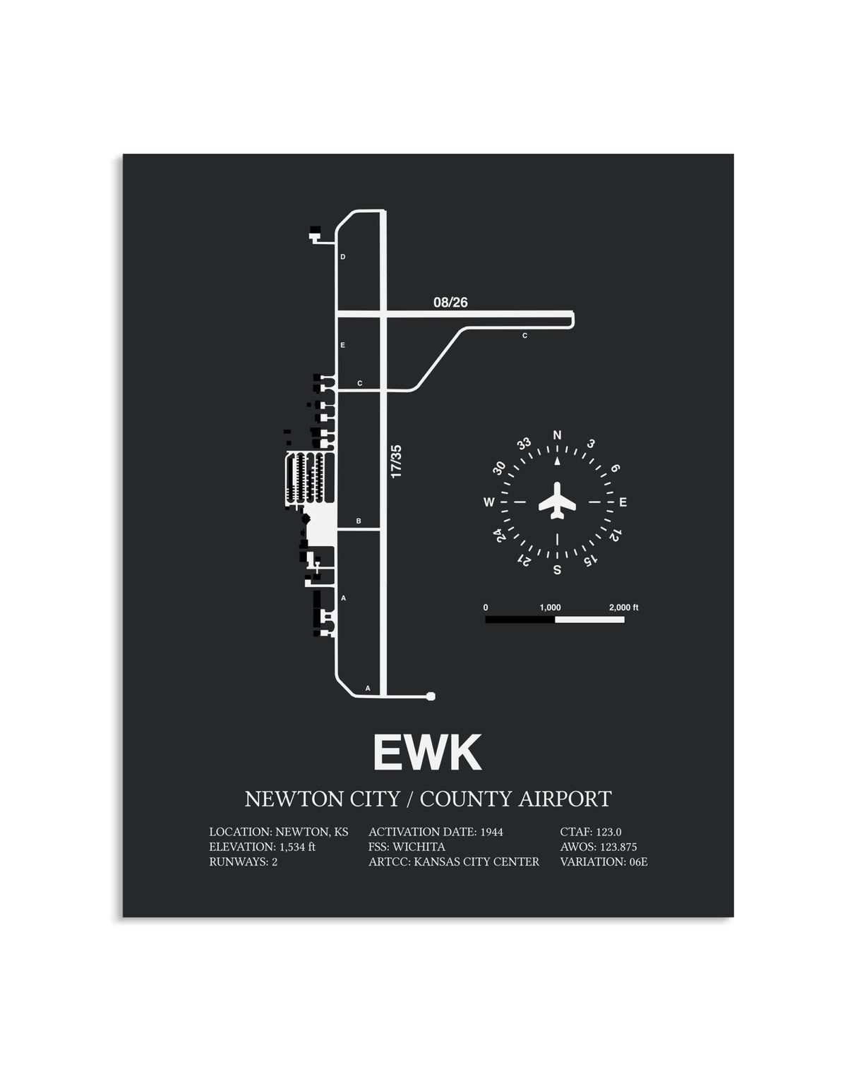 Gray Framed Newton City / County Airport layout wall art poster