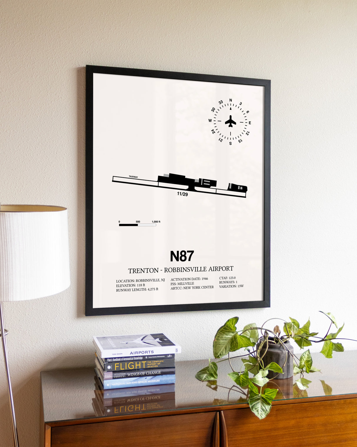 Trenton-Robbinsville Airport aviation wall décor in black wood frame
