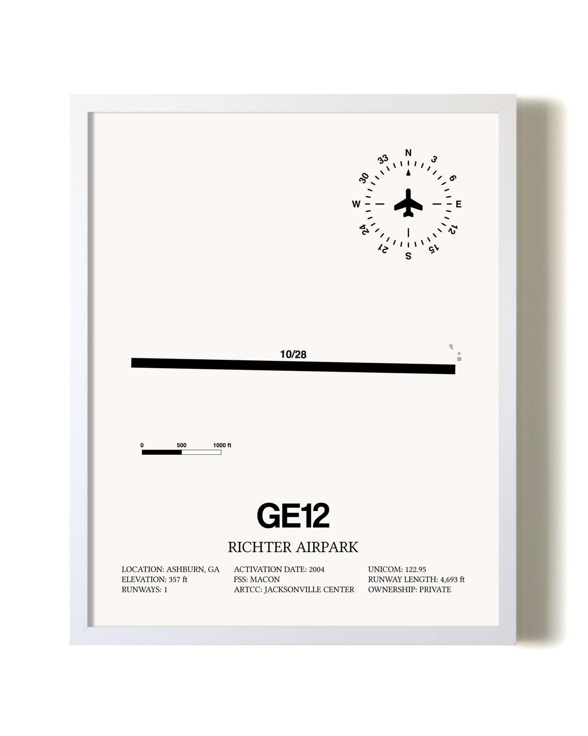 Richter Airpark airport map poster in oak frame