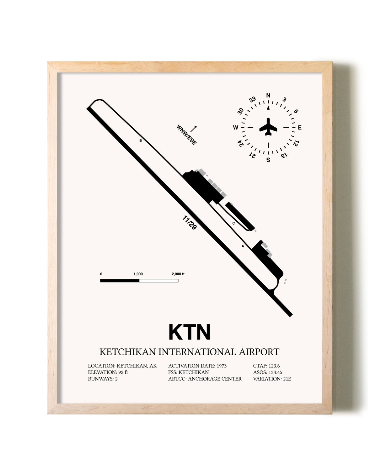 Ketchikan International Airport framed wall art in white frame