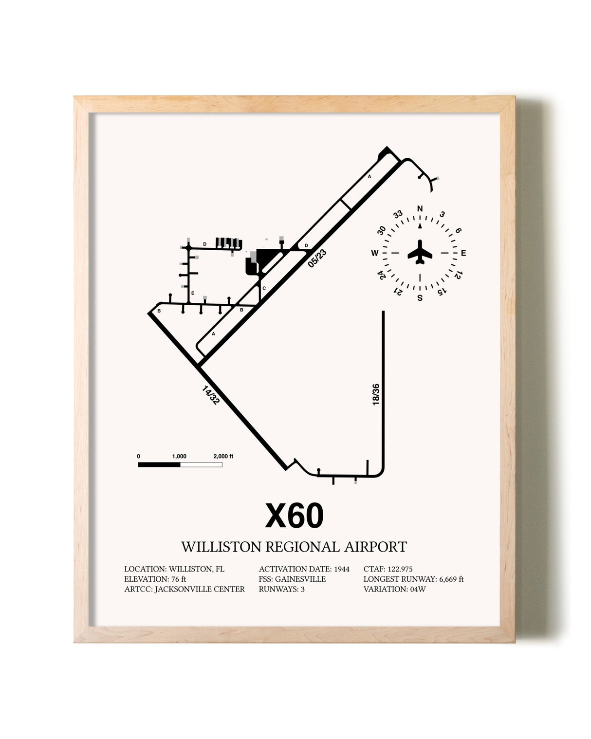 Williston Regional Airport framed wall art in white frame