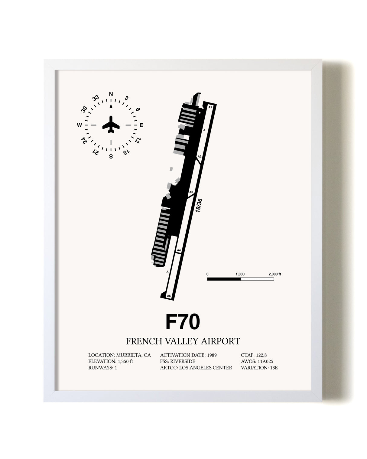 French Valley Airport airport map poster in oak frame