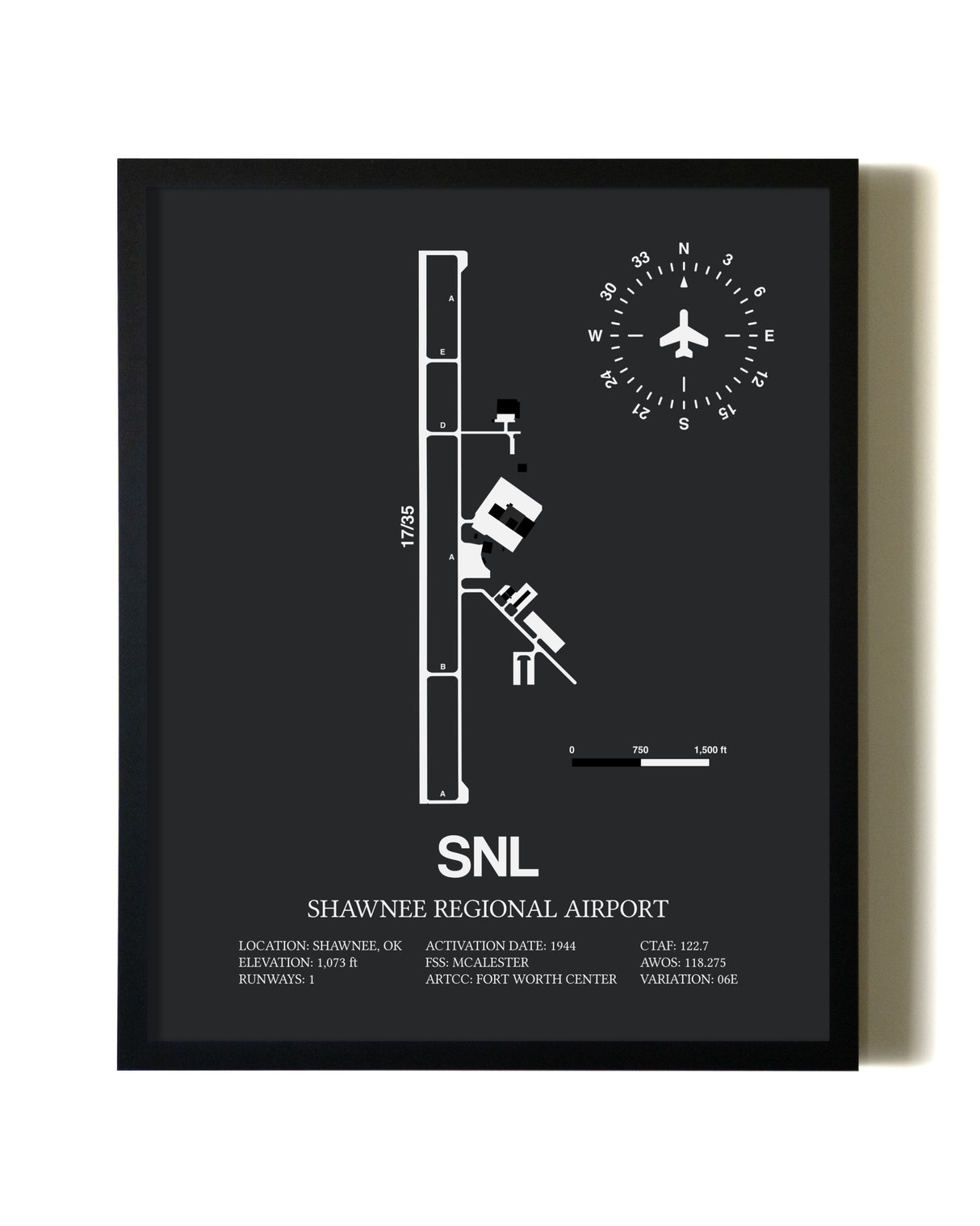 Unframed Shawnee Regional Airport map print poster