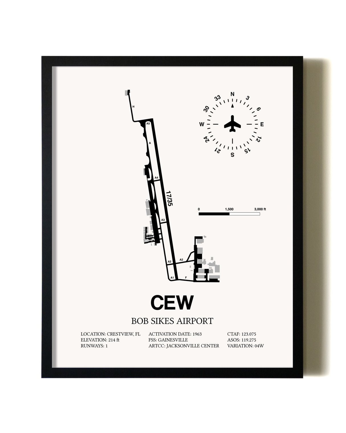 Framed Bob Sikes Airport wall art poster in black frame