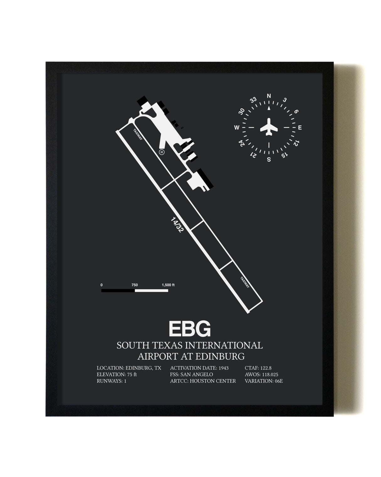 Unframed South Texas International Airport At Edinburg map print poster