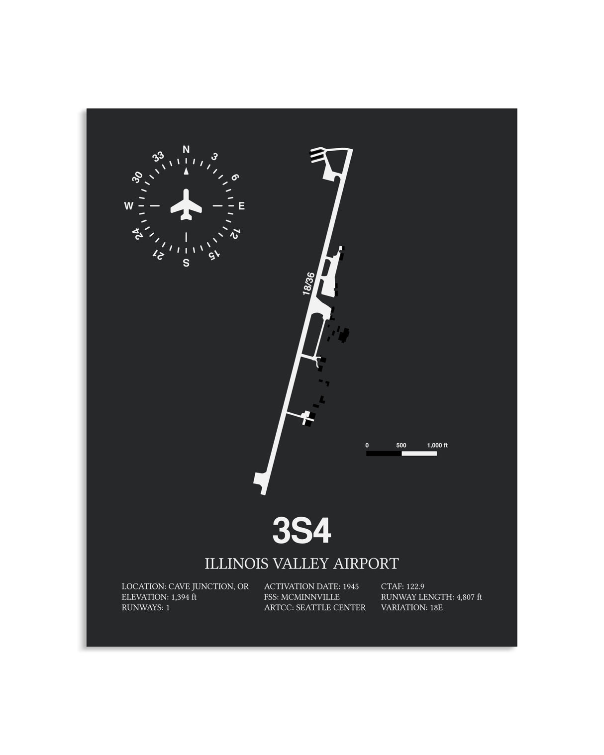 Gray Framed Illinois Valley Airport layout wall art poster