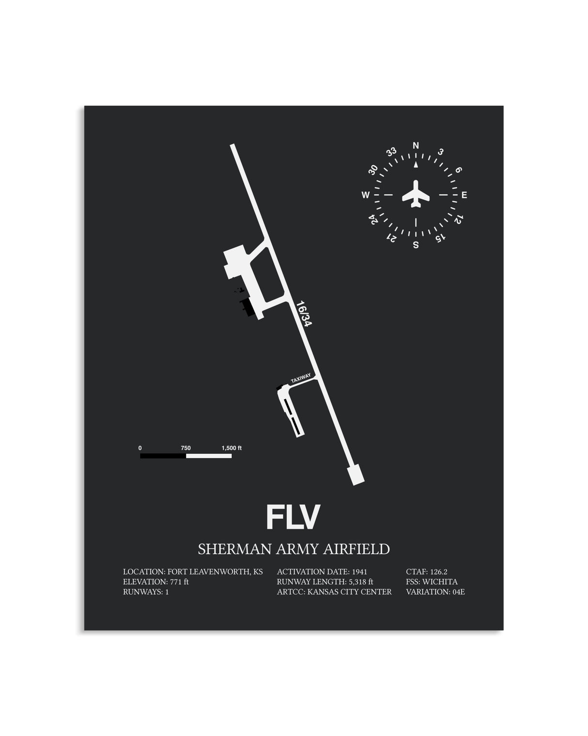 Gray Framed Sherman Army Airfield layout wall art poster