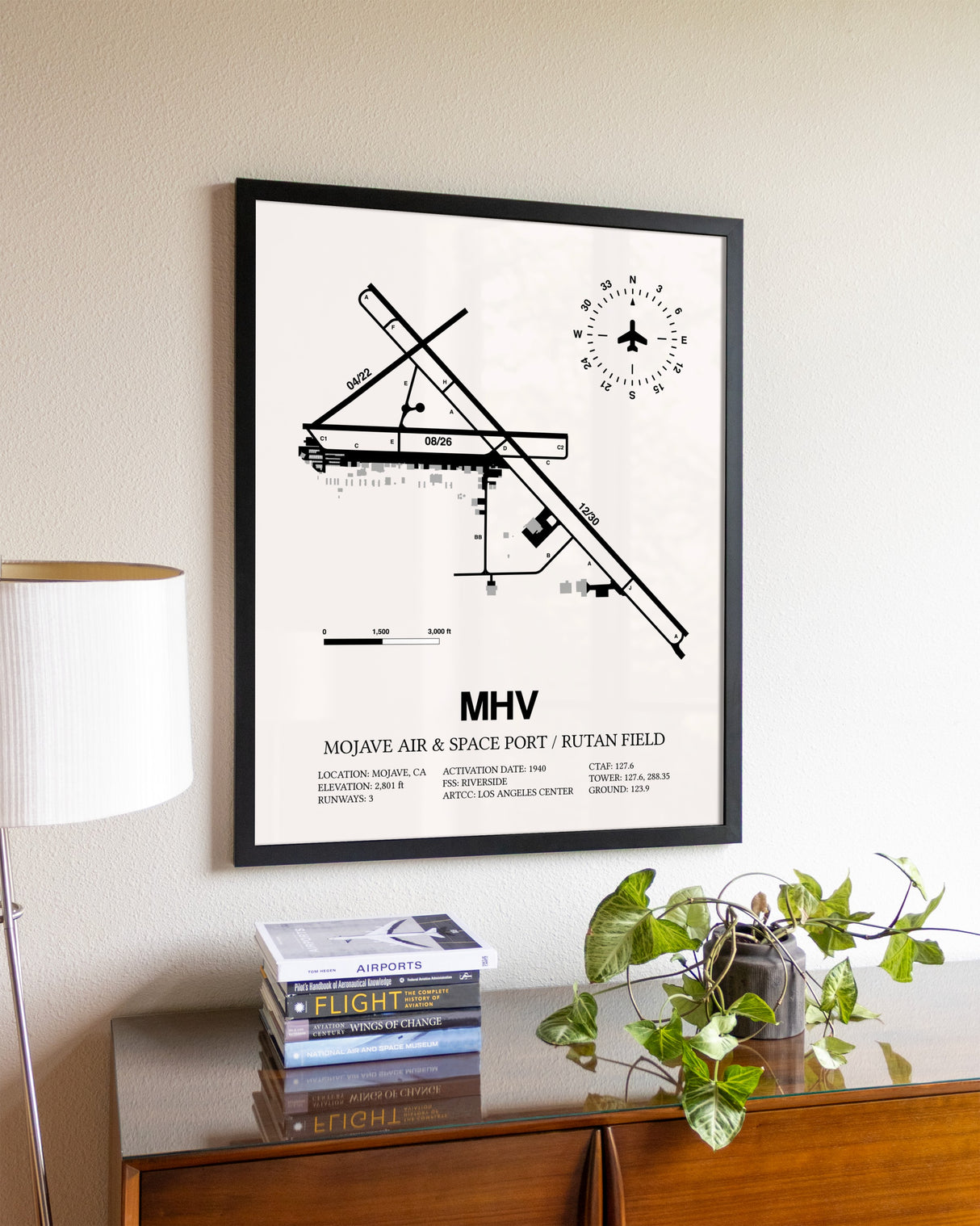 Mojave Air & Space Port / Rutan Field aviation wall décor in black wood frame