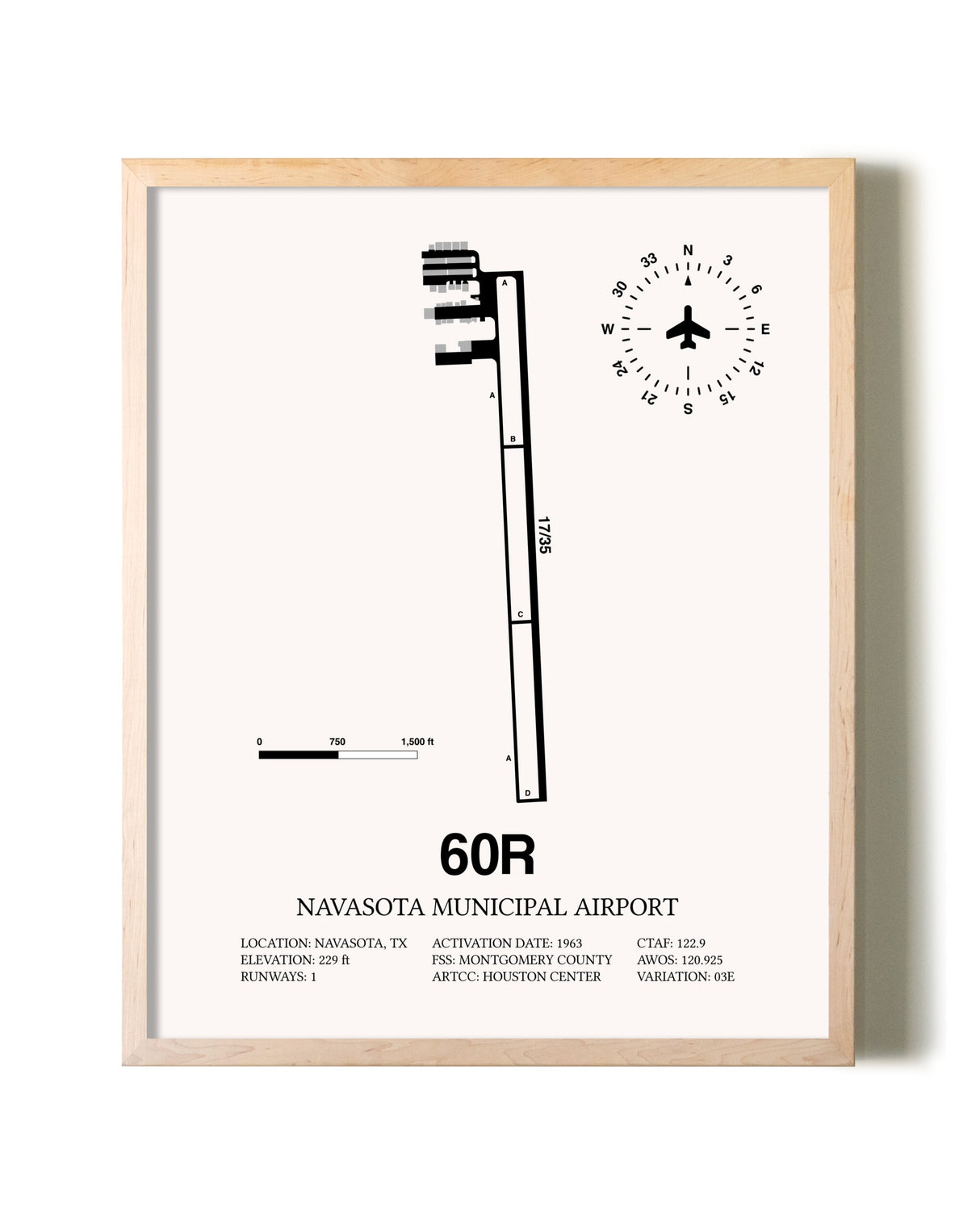 Navasota Municipal Airport framed wall art in white frame