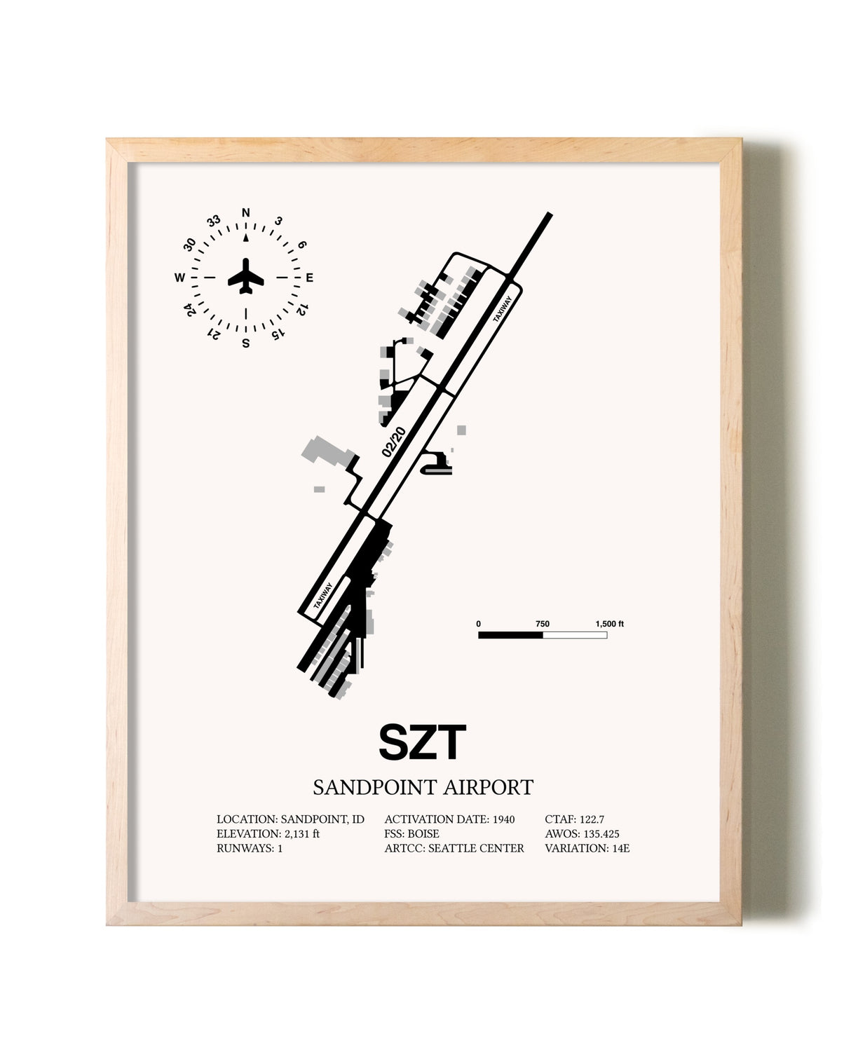 Sandpoint Airport framed wall art in white frame