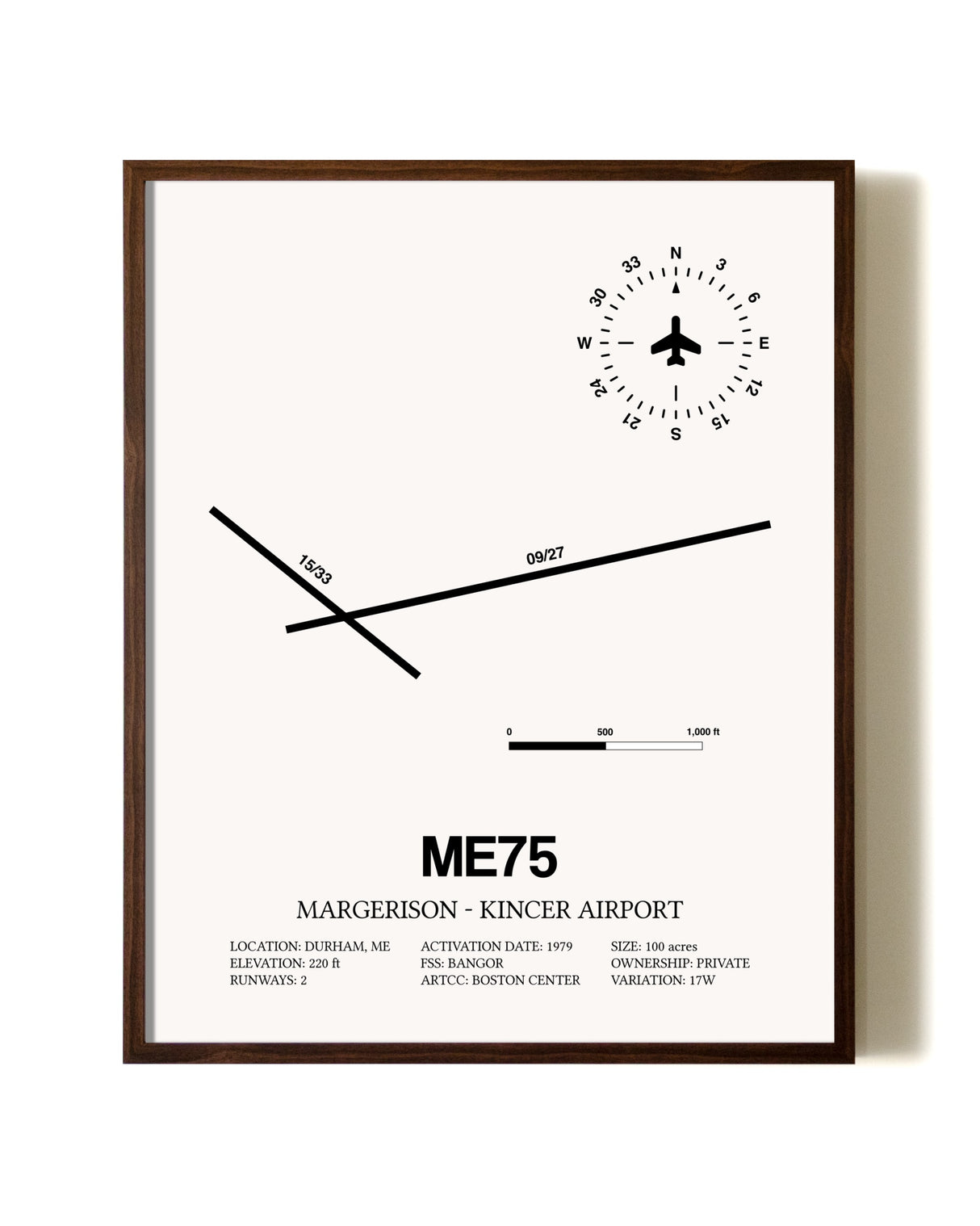 Margerison-Kincer Airport aviation print in walnut frame