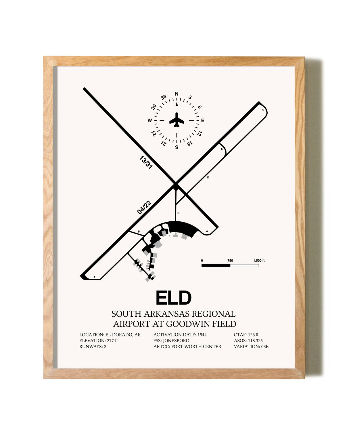 South Arkansas Regional Airport At Goodwin Field framed print in natural wood frame