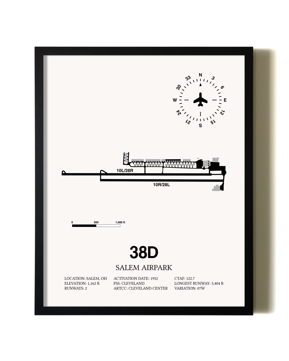 Framed Salem Airpark wall art poster in black frame