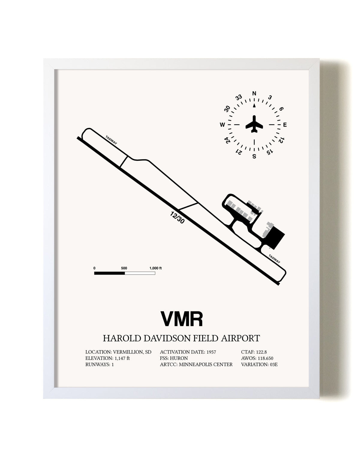 Harold Davidson Field Airport airport map poster in oak frame