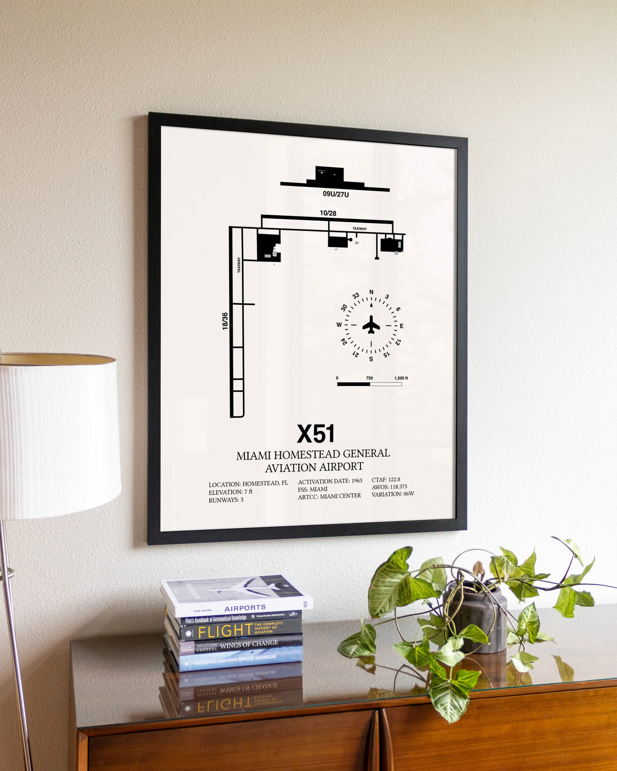 Miami Homestead General Aviation Airport aviation wall décor in black wood frame