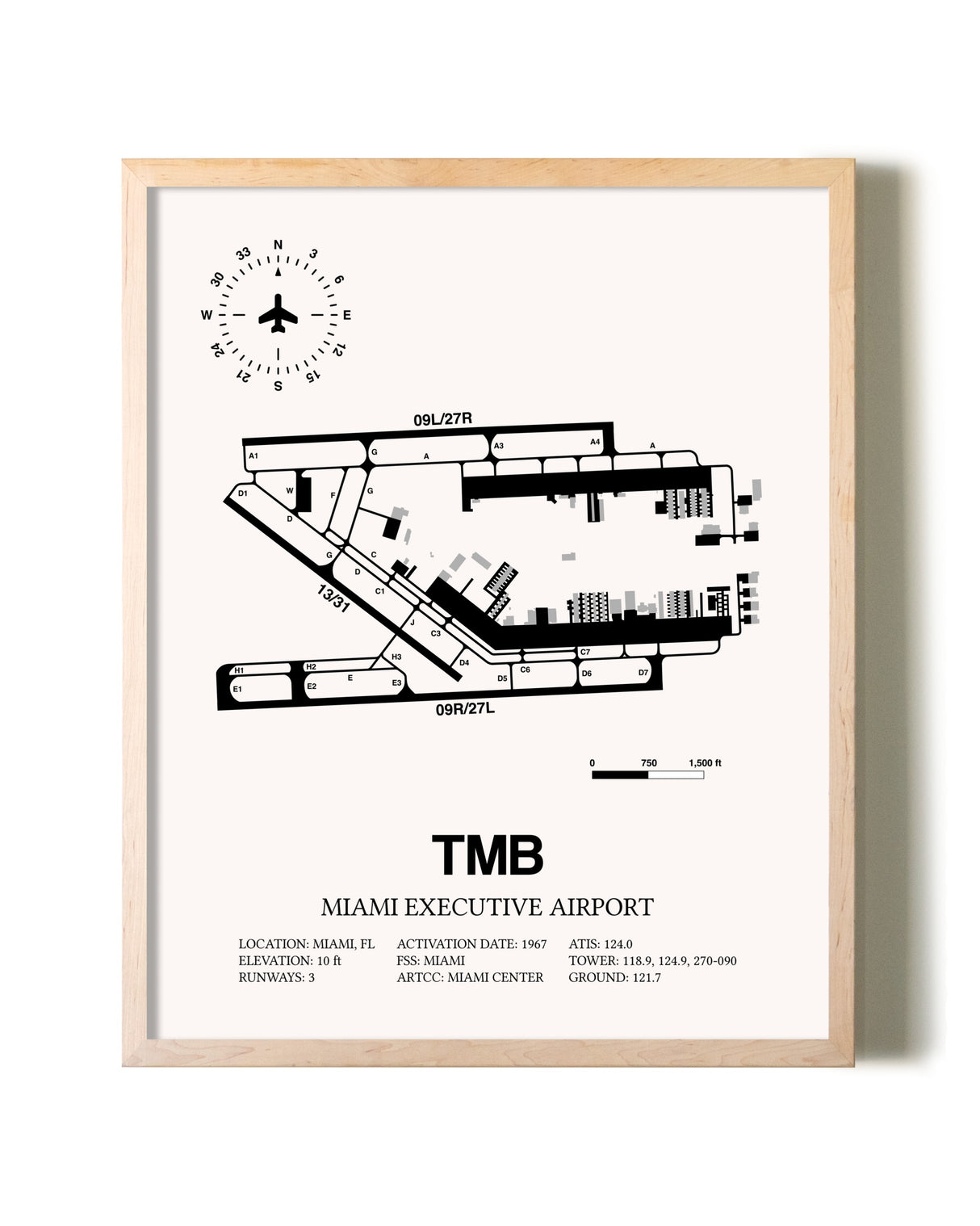 Miami Executive Airport framed wall art in white frame