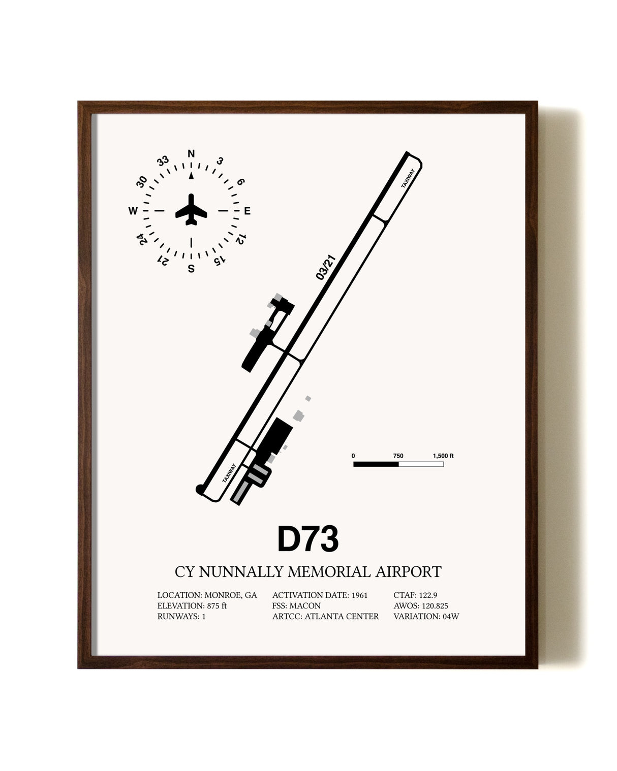 Cy Nunnally Memorial Airport aviation print in walnut frame