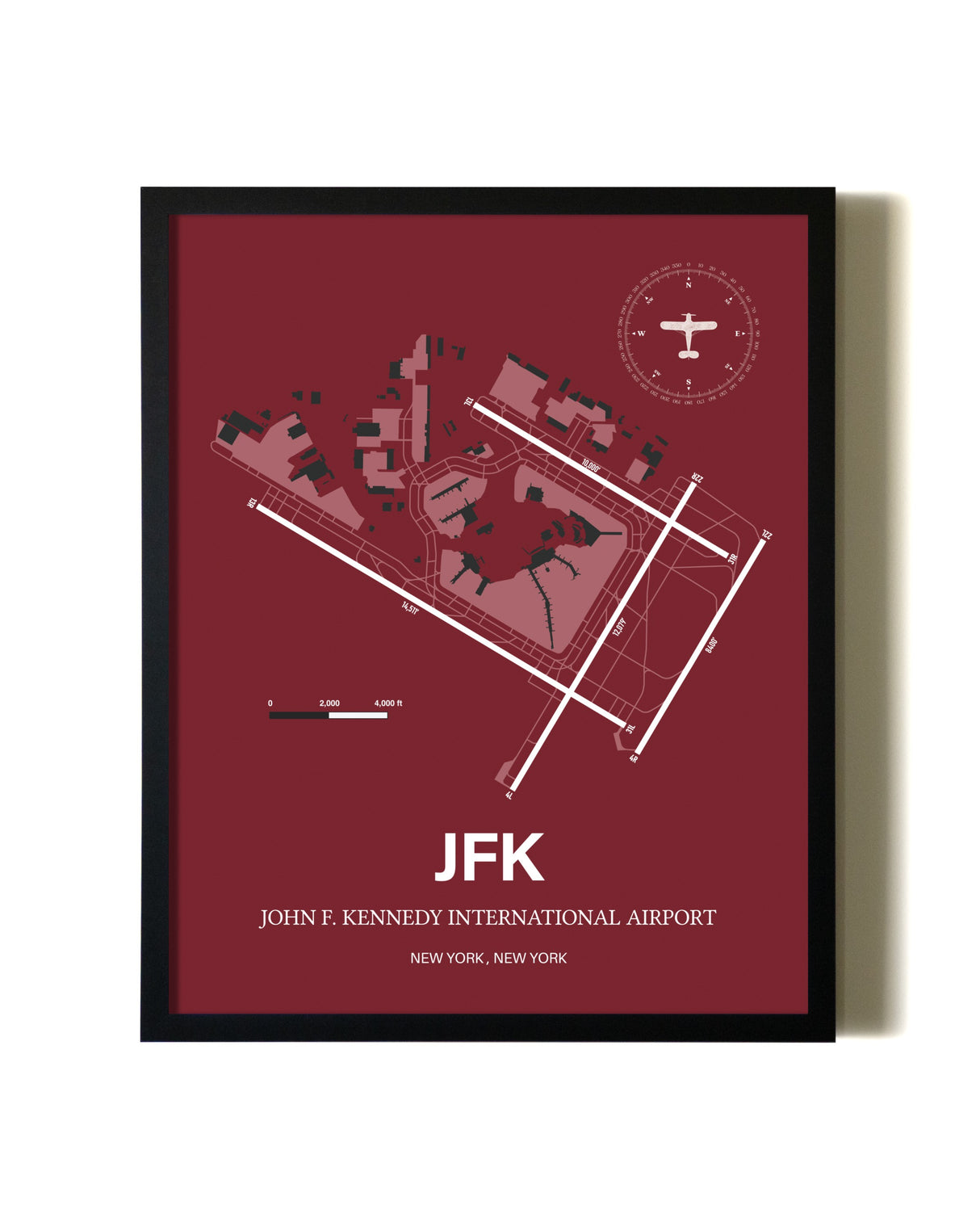 Red Framed John F. Kennedy International Airport wall art poster in black frame