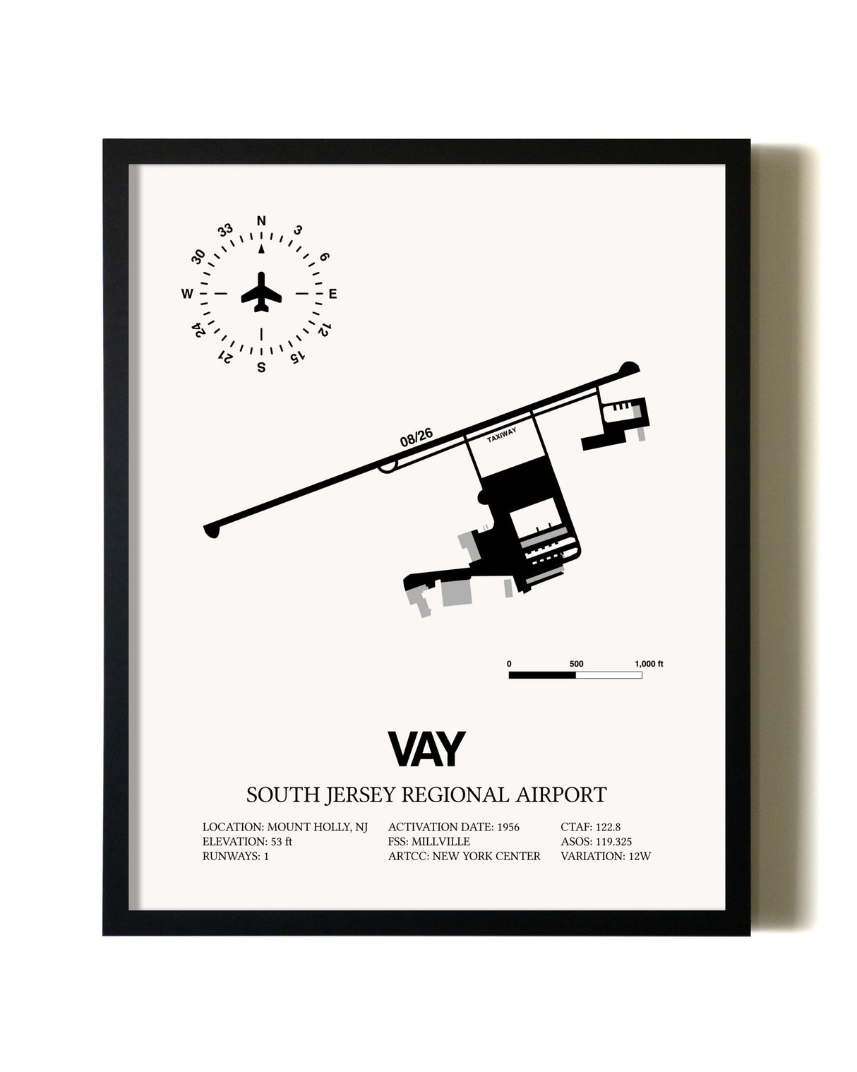 Framed South Jersey Regional Airport wall art poster in black frame