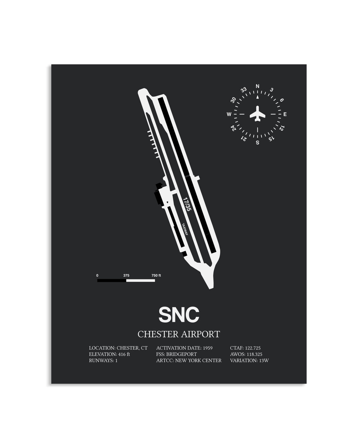 Gray Framed Chester Airport layout wall art poster