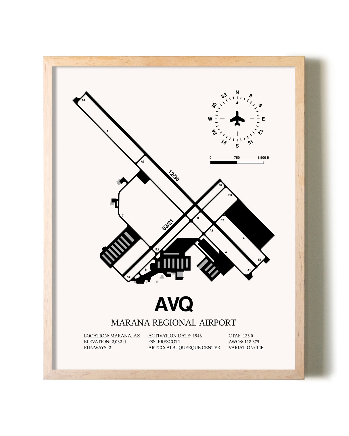 Marana Regional Airport framed wall art in white frame
