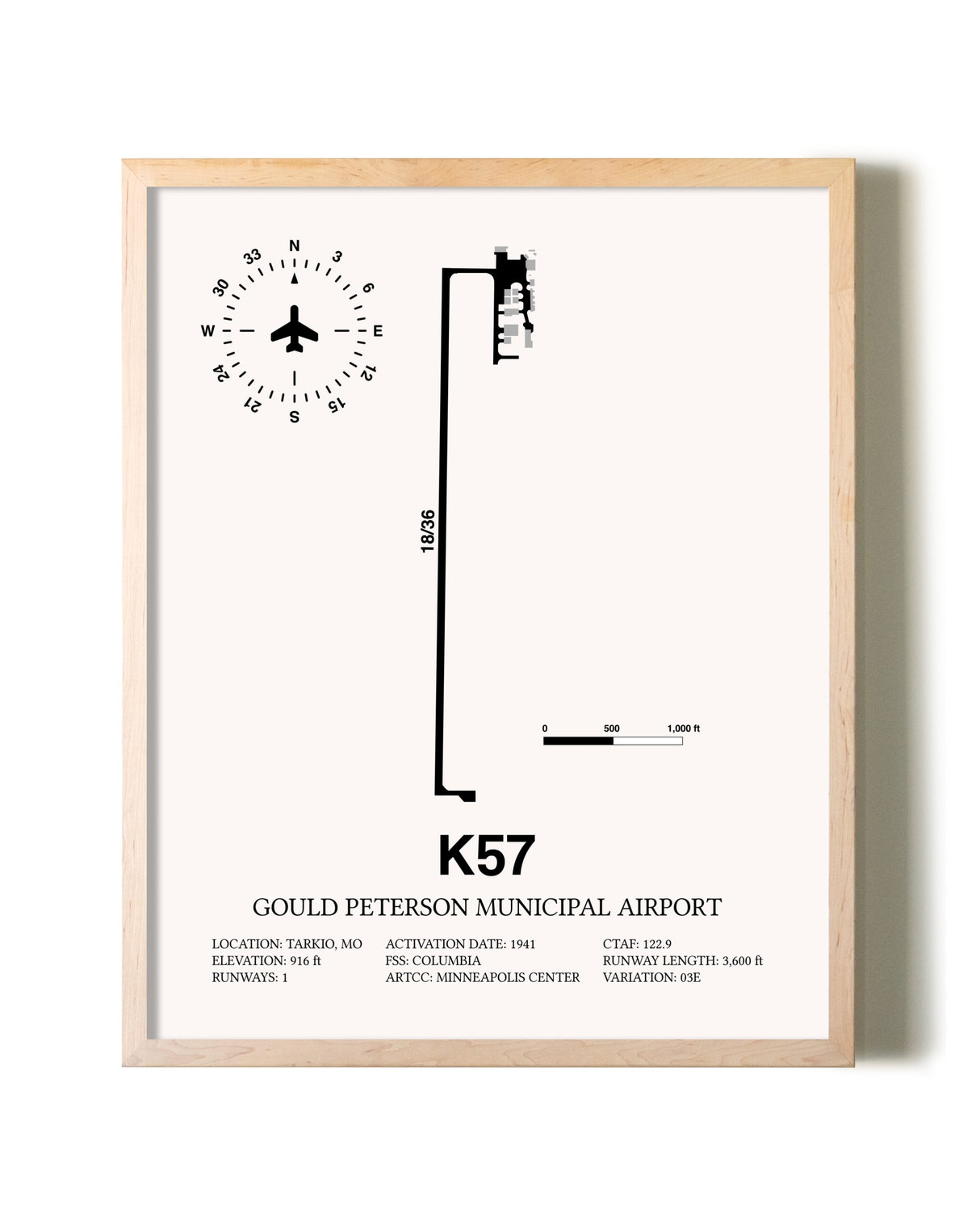 Gould Peterson Municipal Airport framed wall art in white frame