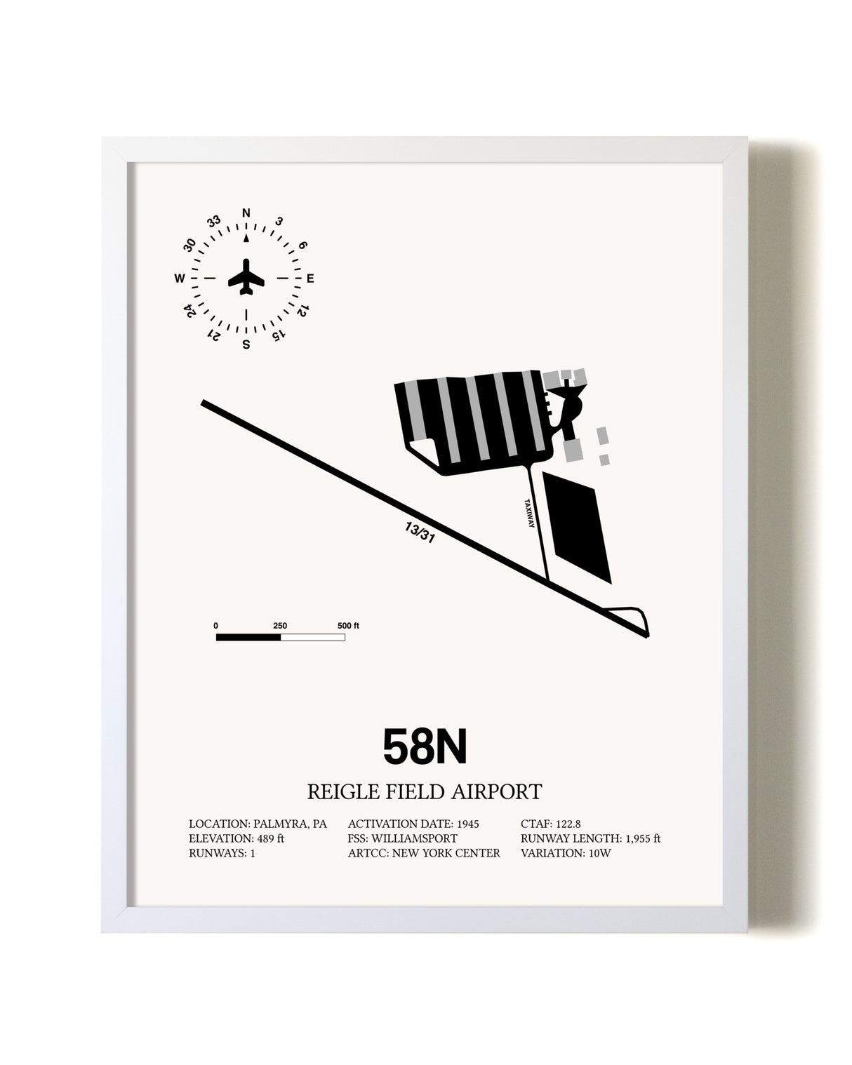 Reigle Field Airport airport map poster in oak frame