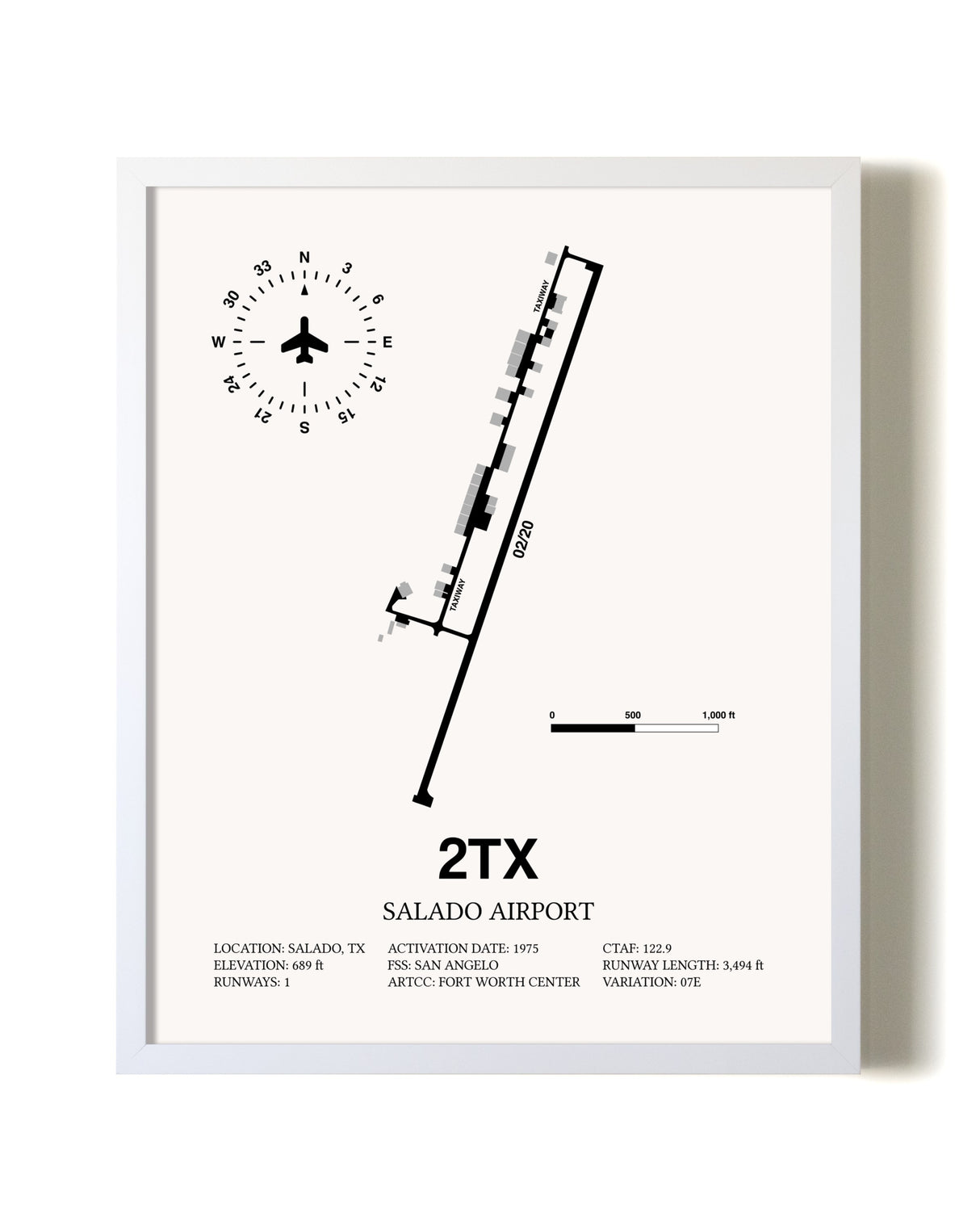 Salado Airport airport map poster in oak frame