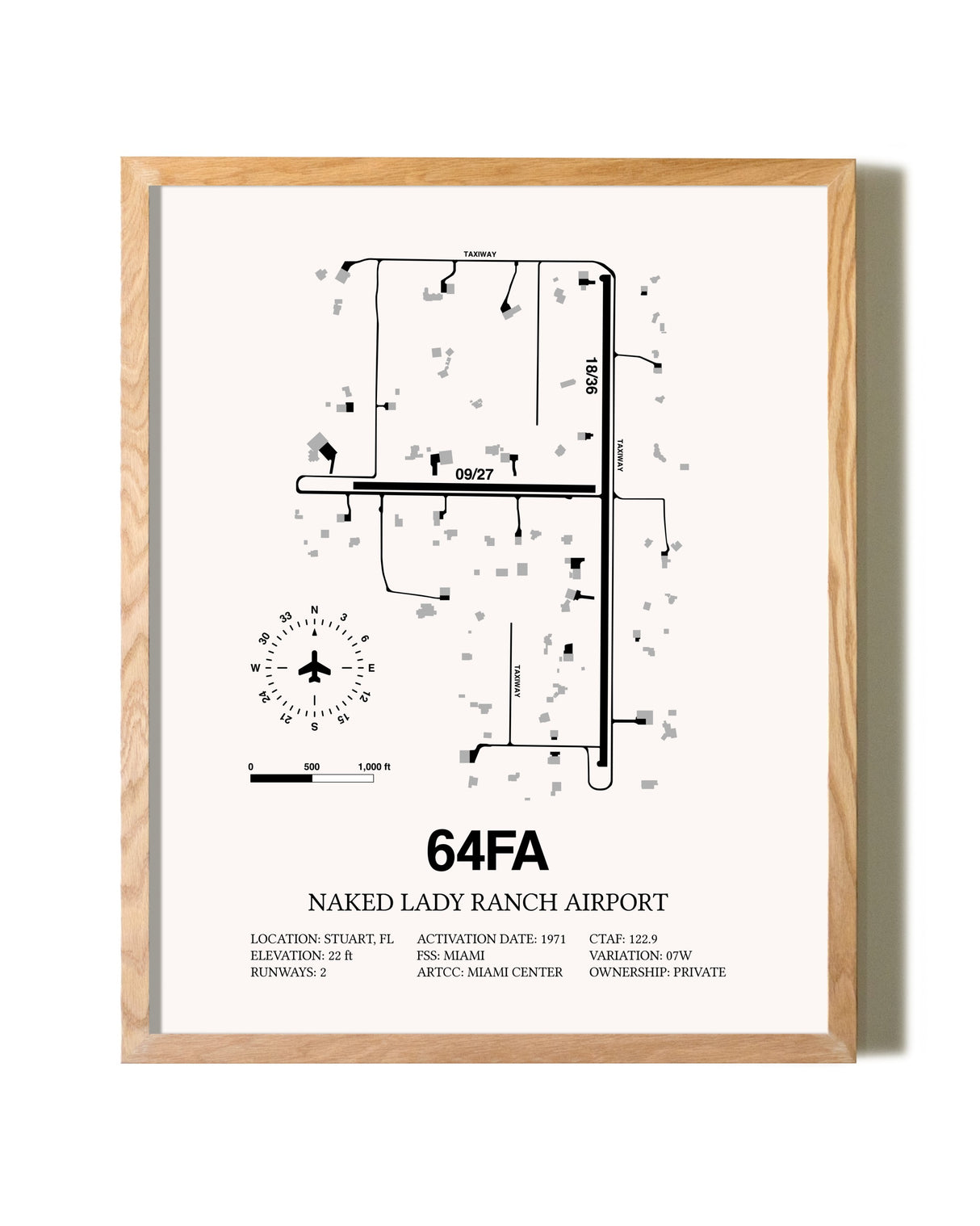 Naked Lady Ranch Airport framed print in natural wood frame