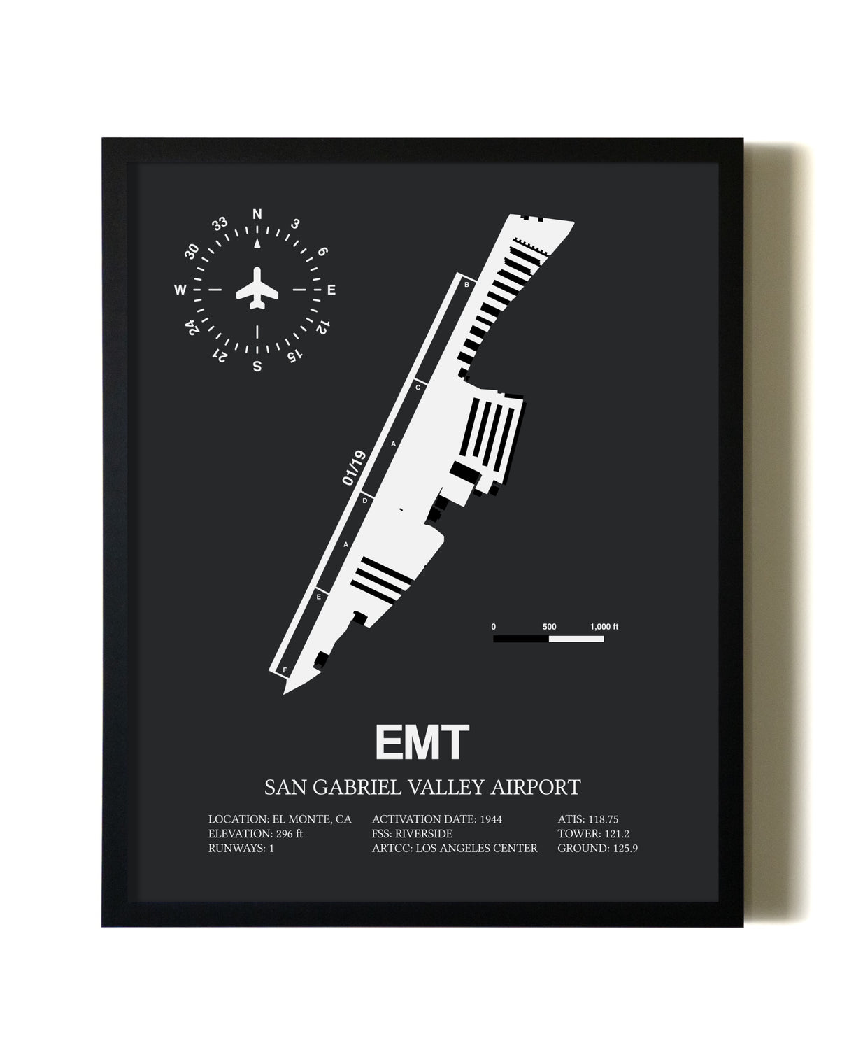 Unframed San Gabriel Valley Airport map print poster