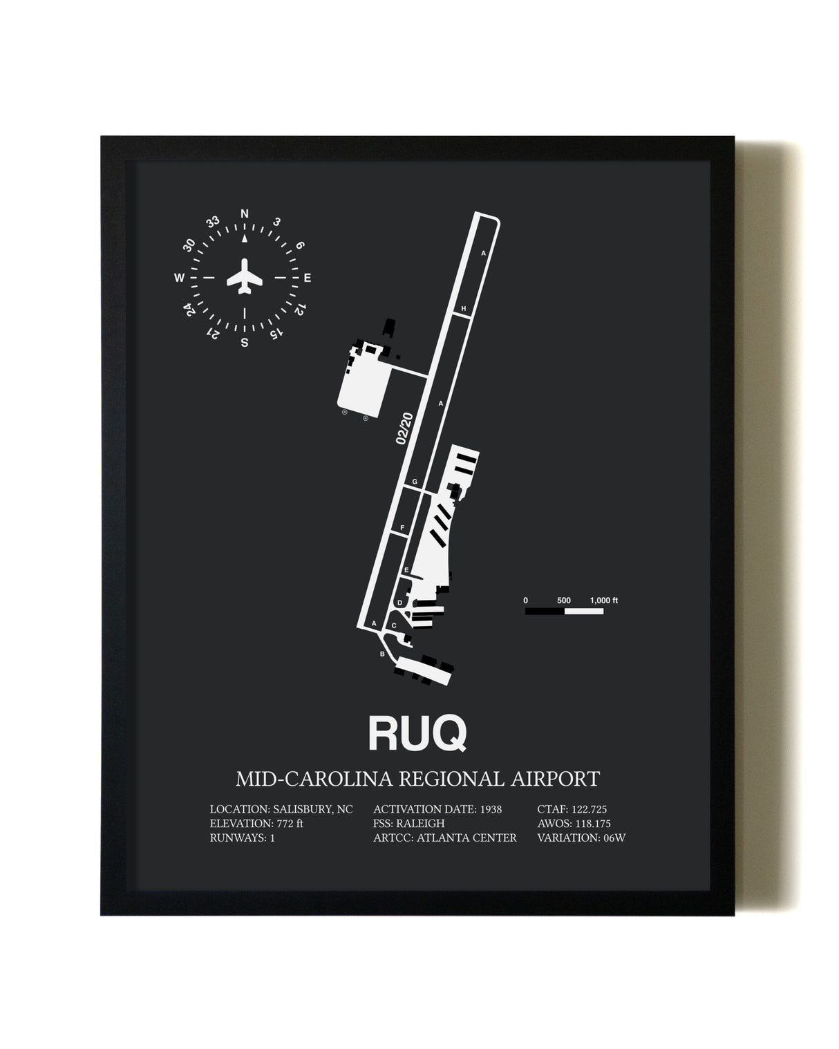 Unframed Mid-Carolina Regional Airport map print poster