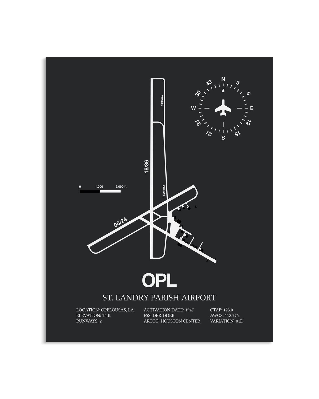 Gray Framed St. Landry Parish Airport layout wall art poster