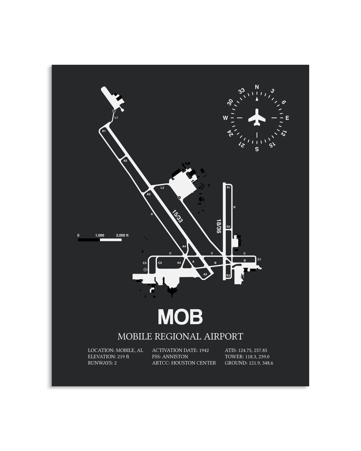 Gray Framed Mobile Regional Airport layout wall art poster