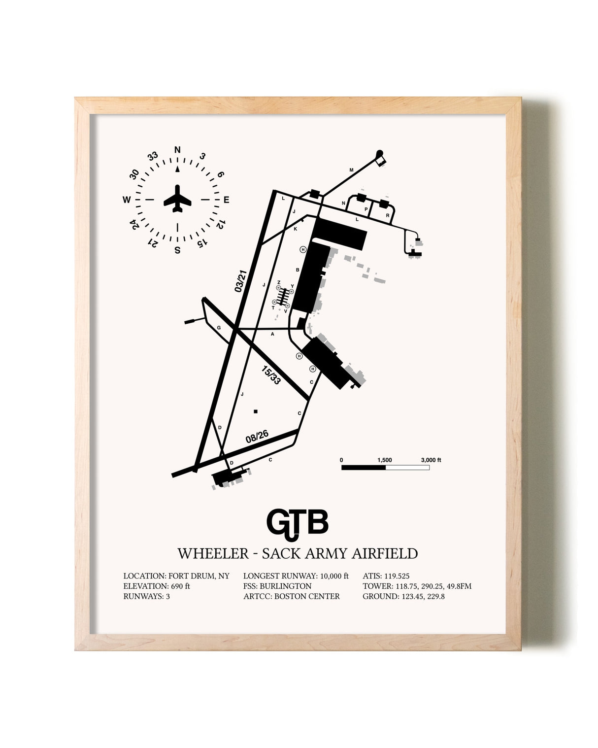 Wheeler-Sack Army Airfield framed wall art in white frame