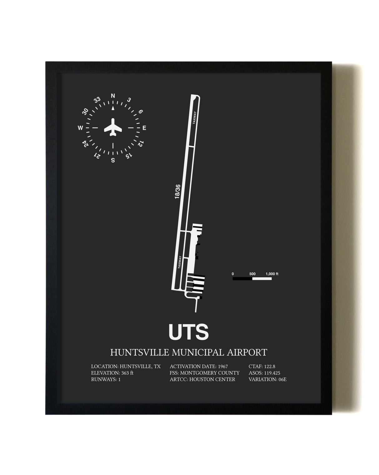 Unframed Huntsville Municipal Airport map print poster