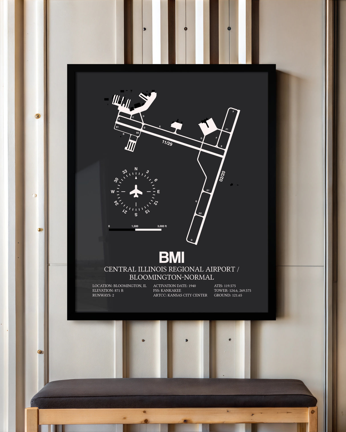 Frame color options for Central Illinois Regional Airport / Bloomington-Normal Wall Art