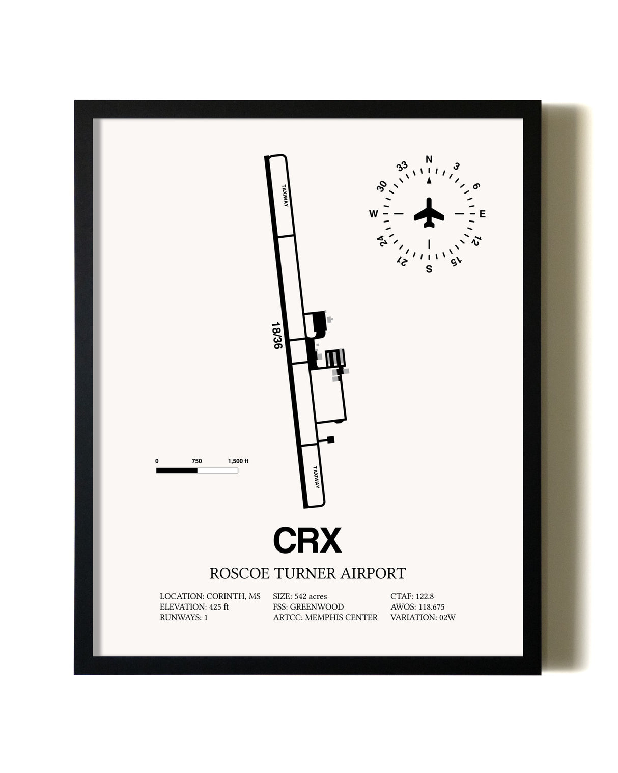Framed Roscoe Turner Airport wall art poster in black frame