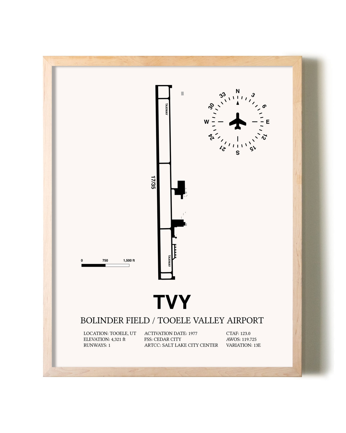 Bolinder Field / Tooele Valley Airport framed wall art in white frame