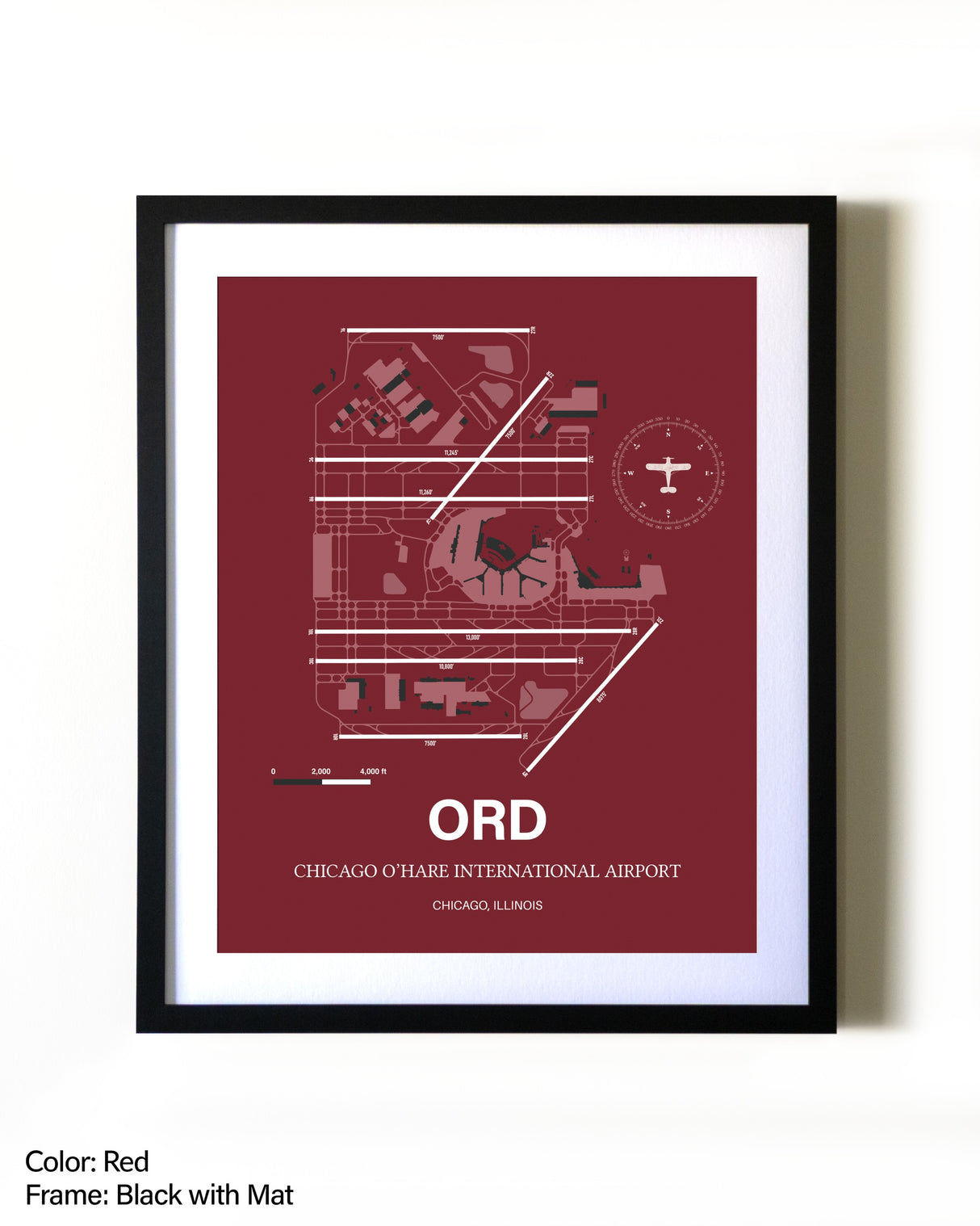 Chicago O'Hare International Airport aviation wall décor in black wood frame
