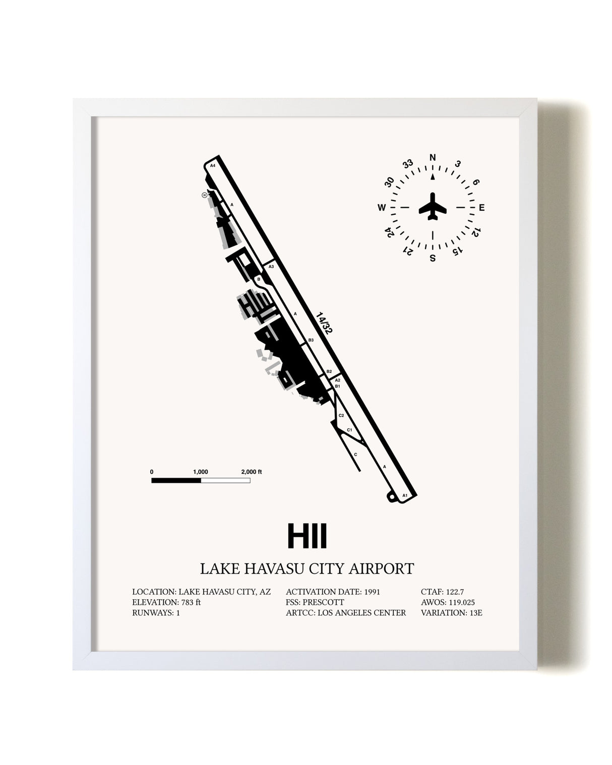 Lake Havasu City Airport airport map poster in oak frame