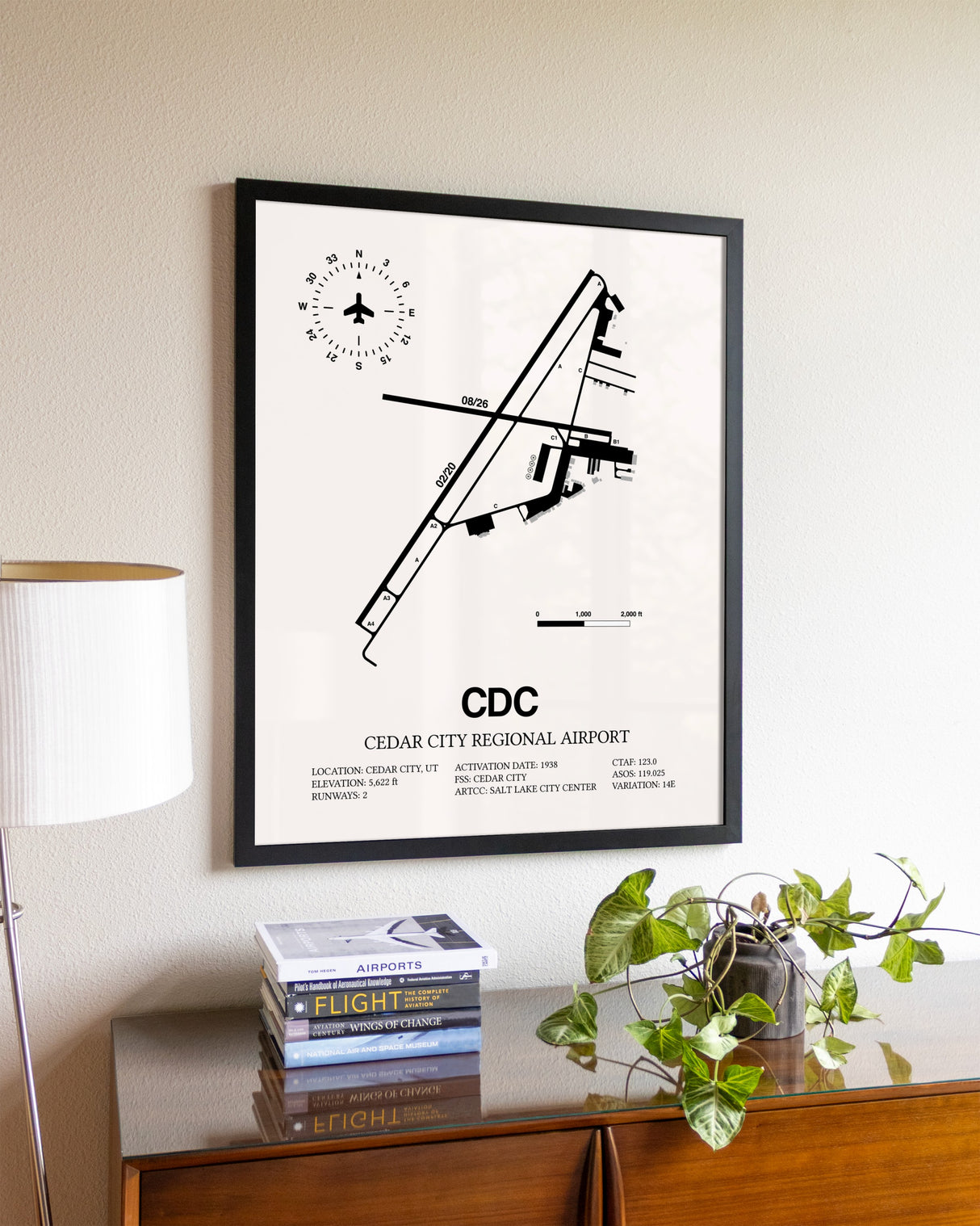 Cedar City Regional Airport aviation wall décor in black wood frame