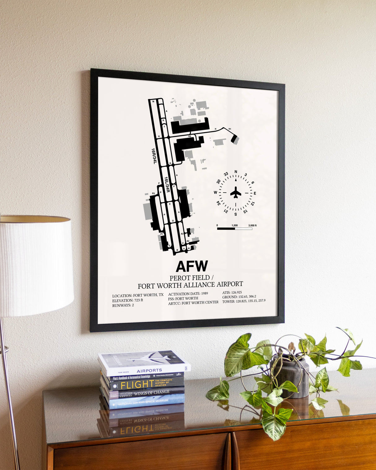 Perot Field / Fort Worth Alliance Airport aviation wall décor in black wood frame
