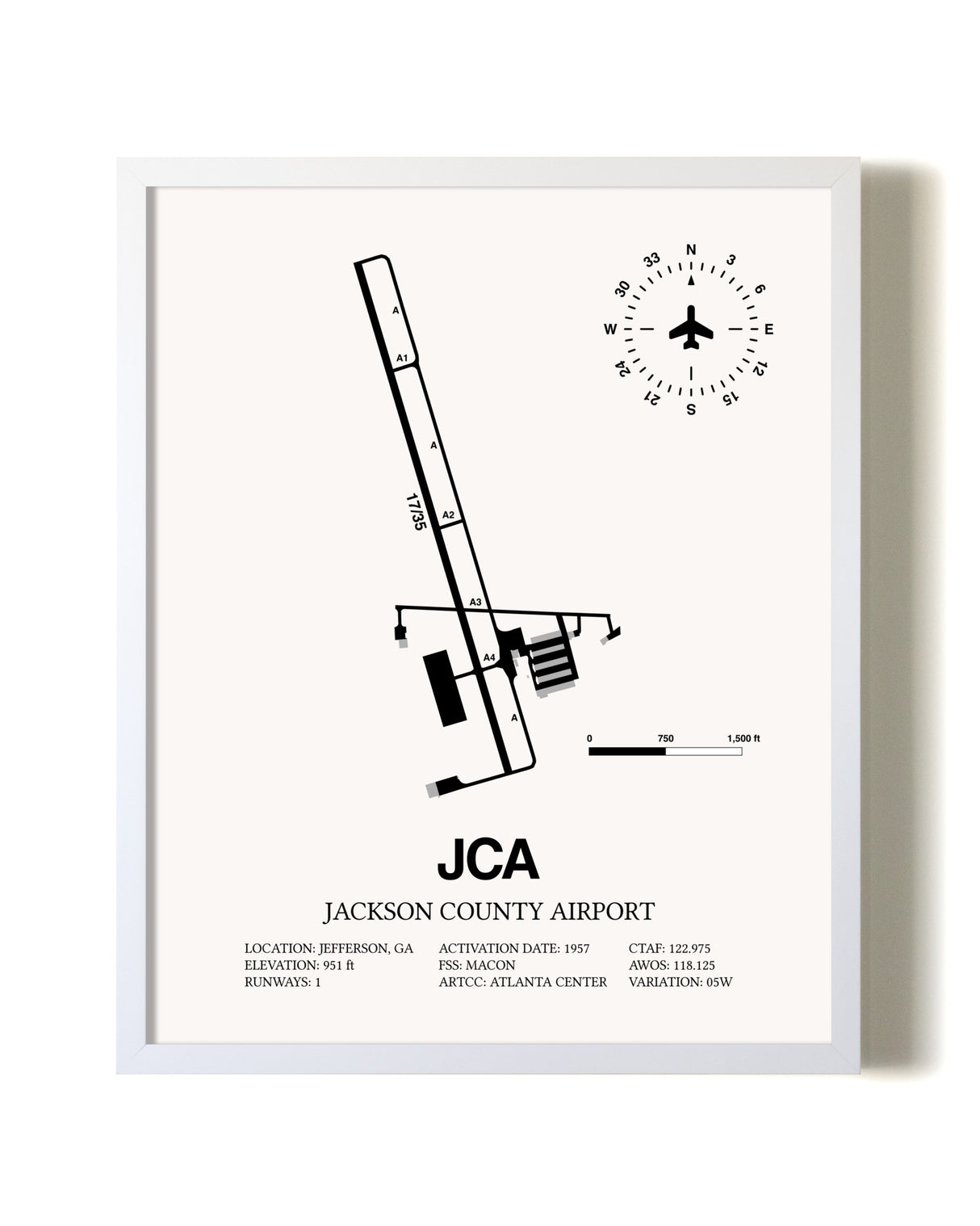 Jackson County Airport airport map poster in oak frame