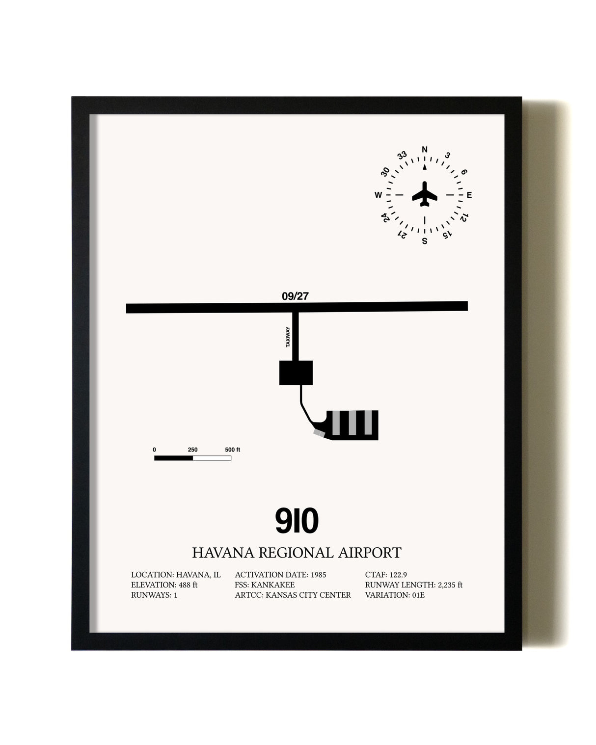 Framed Havana Regional Airport wall art poster in black frame