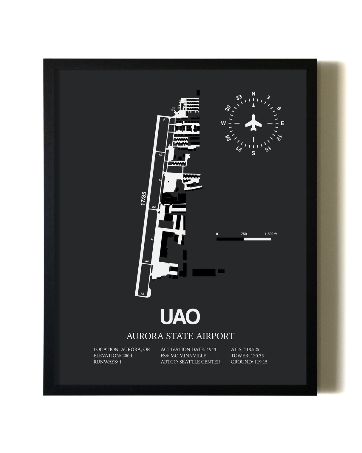 Unframed Aurora State Airport map print poster